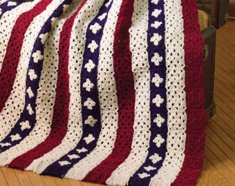 CROCHET PATTERN Blanket Stars and Stripes/Patriotic Throw Afghan/Worsted Yarn/Instant Download/Vintage Blanket Pattern/Afghan Bedspread