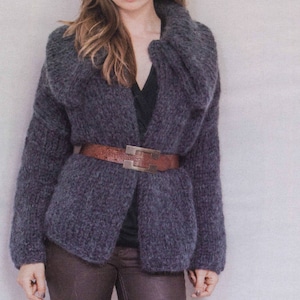 KNIT PATTERN Easy Jacket Coat Women/Instant PDF Download/Large Collar Cardigan Vintage Knit Pattern/Womens Beginner Pattern