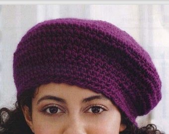 Easy Beret Hat CROCHET PATTERN Women/Beginner Crochet Hat Aran Medium Yarn Instant PDF Download/Womens Hat Cap Vintage Pattern
