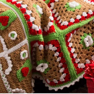 Gingrebread House CROCHET PATTERN Christmas Blanket Throw/Worsted Yarn/Instant PDF Download/Vintage Pattern/Christmas Gift Idea