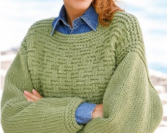 Beginner Sweater Knitting Pattern, Super Chunky Pullover, S-XL, Relaxed Fit Jumper, Instant PDF Download