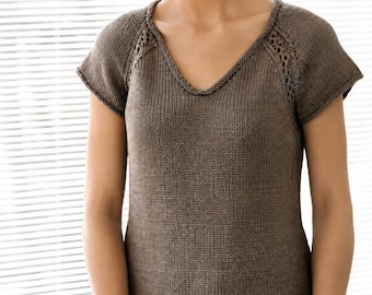 Knit Tee Pattern PDF – V Neck Raglan Sweater – Lightweight Summer Knit Top – Minimalist Knitting Pattern – Sizes S-3XL