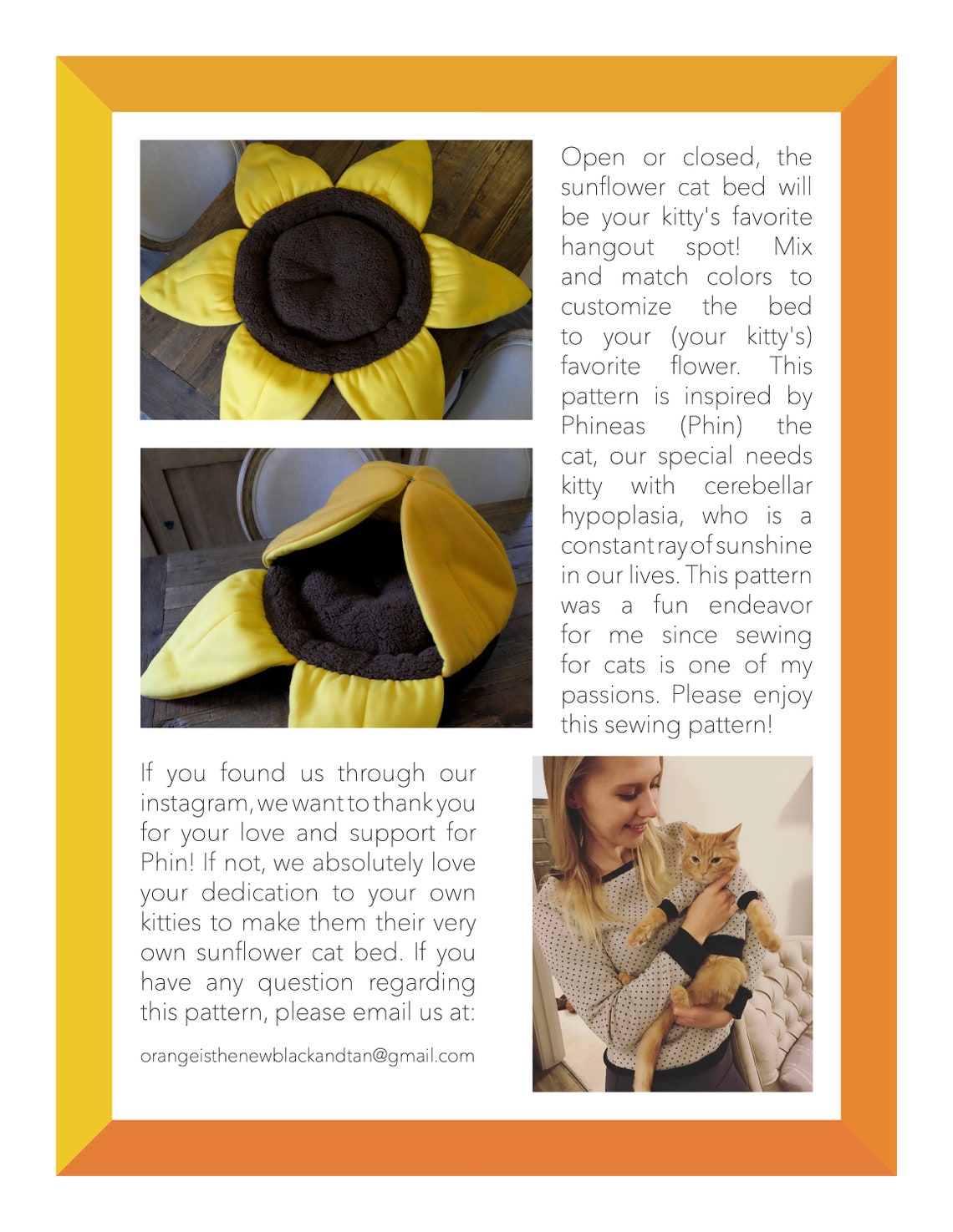 Sunflower Cat Bed Sewing Pattern Designed for Phineas the Etsy