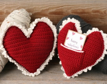 Crochet Heart Pillow Pattern | Valentine's Day Gift Pocket (PDF Pattern)