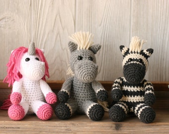 Small Animal Collection: Crochet Horse, Crochet Unicorn, Crochet Zebra | Crochet Zebra PDF | Crochet Unicorn PDF | Crochet Horse PDF