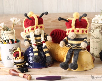 Crochet Queen Bee Gnome Pattern | Queen Bee Gnome PDF | Crochet Crown PDF | Bee Gnome | Amigurumi Bee Gnome | Crochet Gnome | Spring Gnome