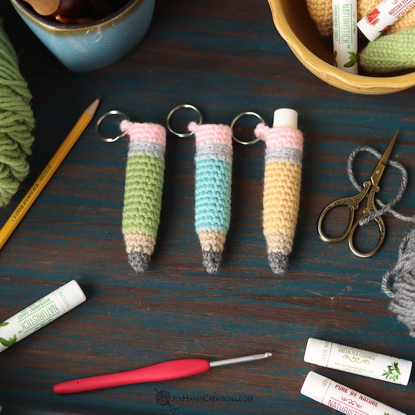 Porte-crayon au crochet et porte-clés | Crochet Chapstick Holder PDF | Motif douillet Chapstick | Porte-baume à lèvres au crochet PDF