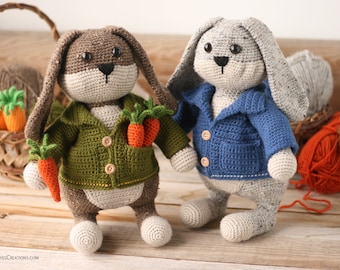 Cottage Garden Crochet Bunny and Jacket Pattern | Bunny in Jacket | Bunny Pattern | Long Eared Bunny | Bunny Amigurumi | Easter Bunny