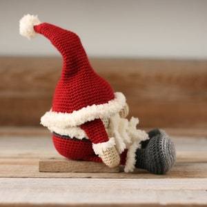Side view of the Crochet Santa Gnome.