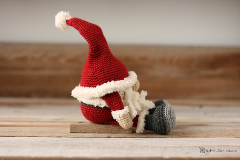 Side view of the Crochet Santa Gnome.