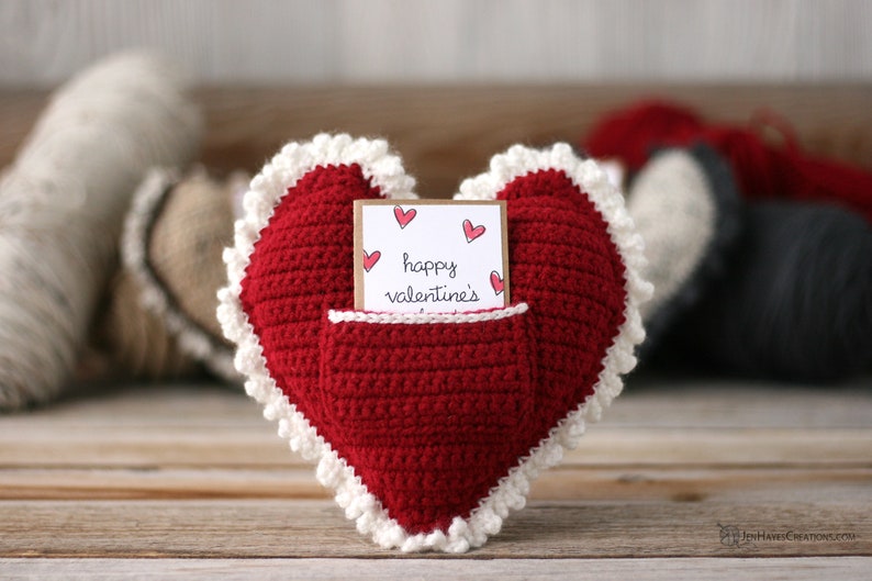 Crochet Heart Pillow Crochet Valentine's Day Pattern Crochet Heart Pattern Valentines Day Pillow Pattern Pillow with Pocket Heart image 5