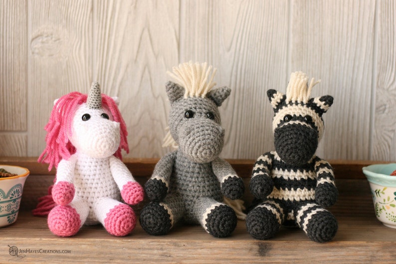 Small Animal Collection: Crochet Horse, Crochet Unicorn, Crochet Zebra Crochet Zebra PDF Crochet Unicorn PDF Crochet Horse PDF image 1