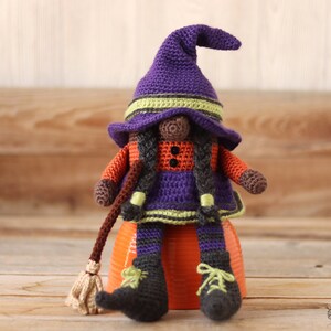 Crochet Witch Gnome Pattern Crochet Witch's Broom Halloween Witch Halloween Gnome PDF Witch's Broom Witch Hat Amigurumi Witch image 6