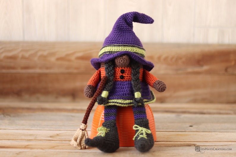 Crochet Witch Gnome Pattern Crochet Witch's Broom Halloween Witch Halloween Gnome PDF Witch's Broom Witch Hat Amigurumi Witch image 6