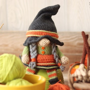 Crochet Witch Gnome Pattern Crochet Witch's Broom Halloween Witch Halloween Gnome PDF Witch's Broom Witch Hat Amigurumi Witch image 7