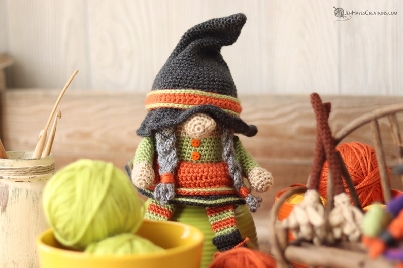 Crochet Witch Gnome Pattern Crochet Witch's Broom Halloween Witch Halloween Gnome PDF Witch's Broom Witch Hat Amigurumi Witch image 7