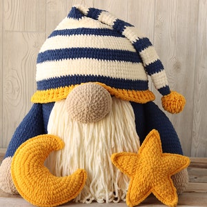 Large Sleepy Time Crochet Gnome with Star and Moon Pillows | Crochet Gnome PDF | Crochet Moon PDF | Crochet Star PDF | Blanket Yarn Crochet