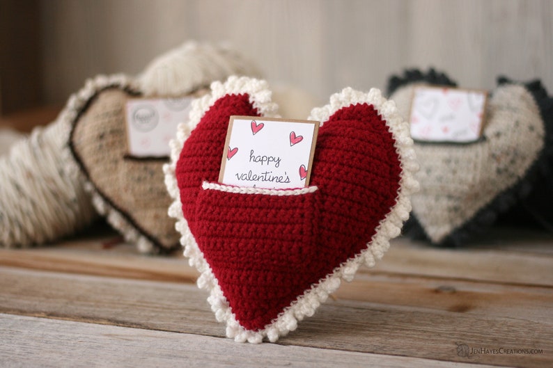 Crochet Heart Pillow Crochet Valentine's Day Pattern Crochet Heart Pattern Valentines Day Pillow Pattern Pillow with Pocket Heart image 4