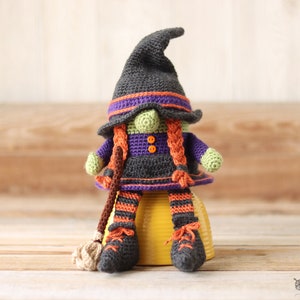 Crochet Witch Gnome Pattern Crochet Witch's Broom Halloween Witch Halloween Gnome PDF Witch's Broom Witch Hat Amigurumi Witch image 2