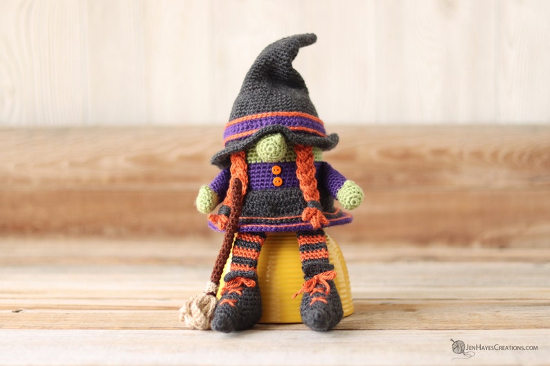 Crochet Witch Gnome Pattern Crochet Witch's Broom Halloween Witch Halloween Gnome PDF Witch's Broom Witch Hat Amigurumi Witch image 2