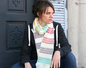 Scrappy Mandala Crochet Scarf | Crochet Scarf Pattern | Striped Scarf Pattern | Reversible Scarf Pattern | Winter Wear | Woman's Scarf PDF