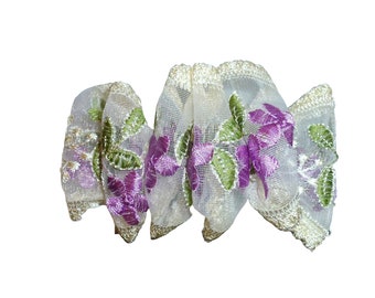 Bufanda de barrette de pelo para mujer hecha a mano con lazo de pelo de gran tamaño para mujer bordado encaje púrpura (VSB2)