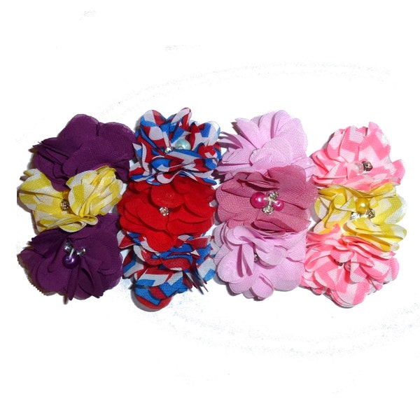 Shabby chic chiffon flowers pearls rhinestones french barrette hair clip (R46)