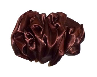 Bufanda de barrette de pelo para mujer Lazo de pelo hecho a mano de gran tamaño para mujer satén marrón (VSB2)
