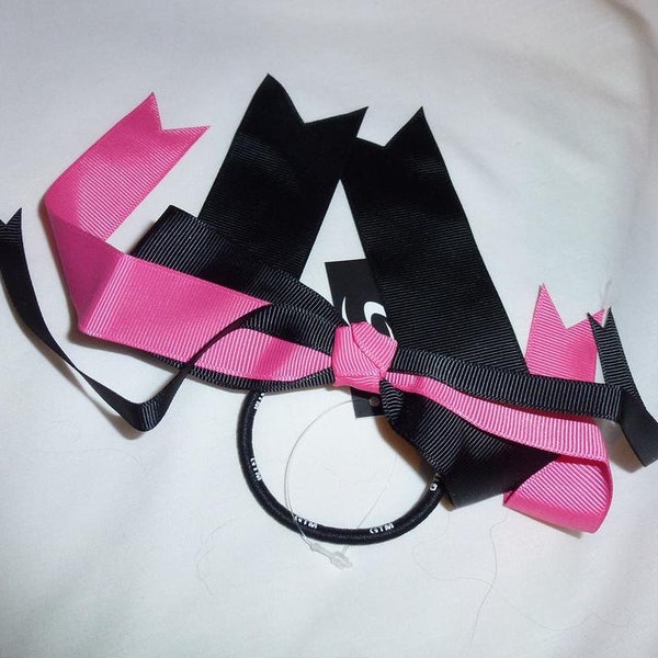 Ladies grosgrain school hair ribbon bow Women pink black cheerleader pony streamers