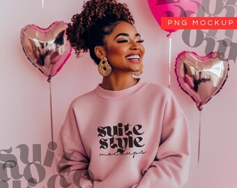 No. 104 | Latina Woman Valentines Day Sweatshirt Mockup | Gildan 18000 Light Pink Sweatshirt Mockup | Latina Woman Sweatshirt Mockup
