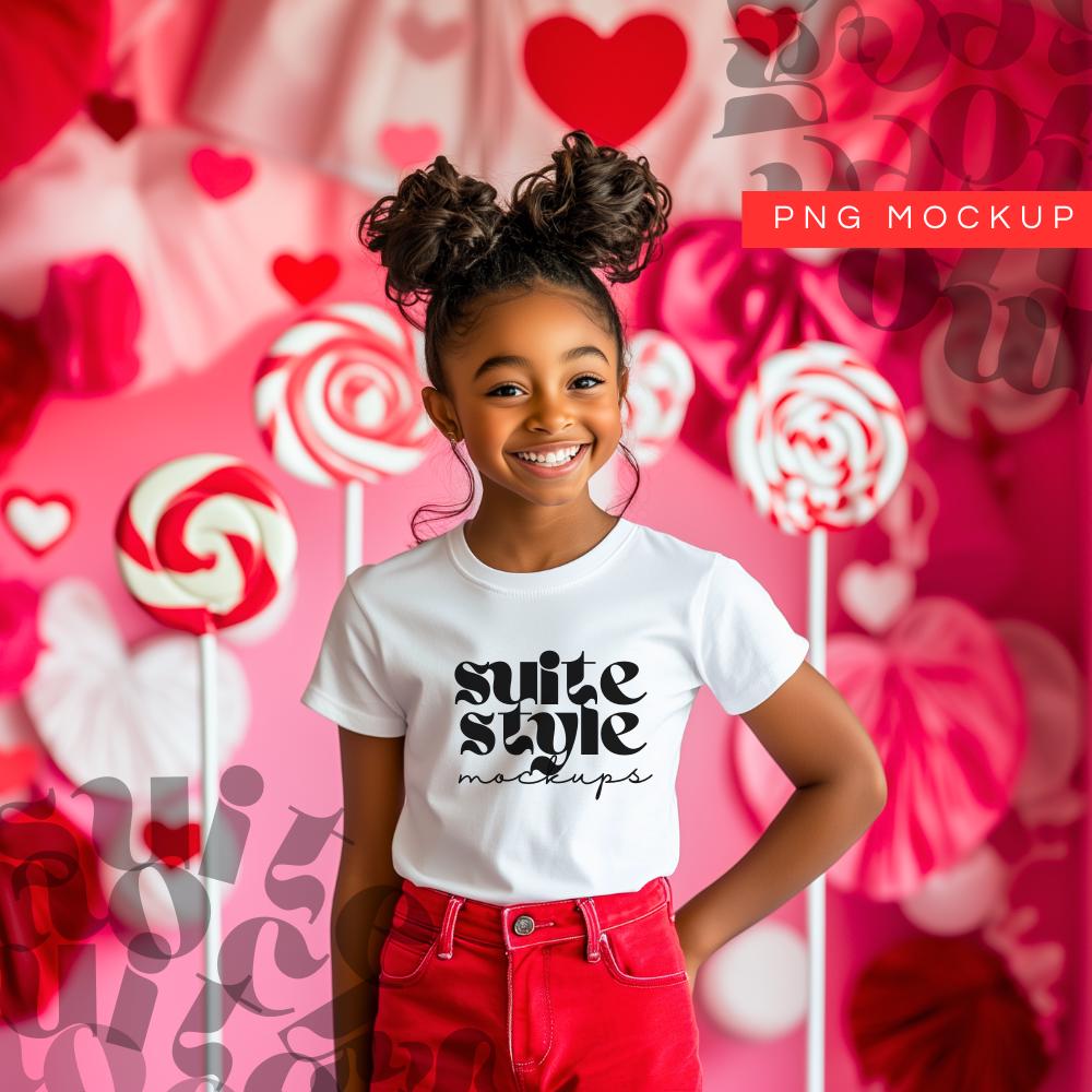 No. 115 | Girl Valentines Day T-shirt Mockup | Kids White T-shirt Mockup | Bella Canvas 3001Y T-shirt Mockups for Girls | Digital Download