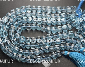 8 inch streng, natuurlijke hemelsblauwe topaas gefacetteerde kubus / doosvorm, maat 5,5-6 mm
