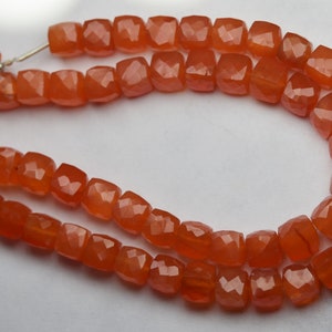 8 Inches Strand, Super Finest,Natural  Carnelian Faceted Cube Shape, 7-7.5mm