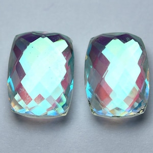 2  Match Pair ,Superb-Finest Quality Rainbow  Quartz  Faceted Bricks Shape,Size-12x16mm