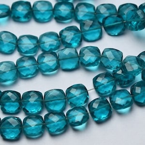 7 Inches Strand,Super Finest Quality,Peacock Blue Quartz Faceted Cushion Shape Briolettes,Size 10mm