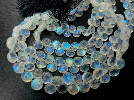 Rainbow Moonstone Heart Beads: Natural White Gemstone Strand