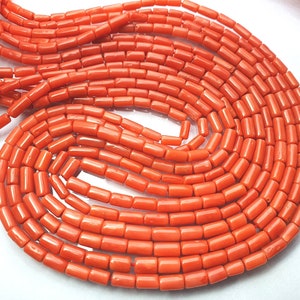 20 Inches Long Strand,Natural Coral Smooth Drum Shape,Size- 6x4 to 8x4 mm