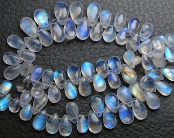 Rainbow Moonstone Briolettes: 8-9mm Pear Shape Beads, 7 Inch Strand