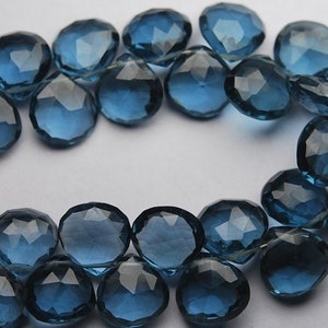 8 Inches Strand,Super Finest,London Blue  Quartz Faceted Briolette Heart 11mm