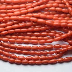 20 Inches,36 carat Strand,Natural Coral Smooth Drum Shape , Size 5.5-6mm