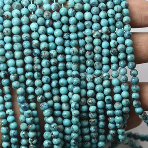 Arizona Turquoise Gemstone Beads: 5mm Smooth Round Balls, 15 Inch Strand