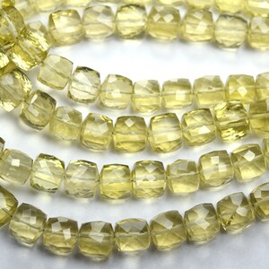 8 Inch Strand,AAA Quality,100% Natural Lemon Quartz Faceted Box Shape,Size 6.5-7mm