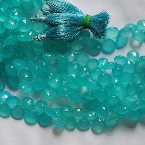 8 inch, AAA Aqua Chalcedony Faceted Heart Briolettes 8mm Size, Wholesale price