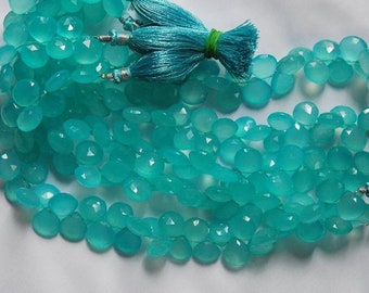 7 inch, AAA Aqua Chalcedony Faceted Heart Briolettes 10-11mm Large Size, Wholesale