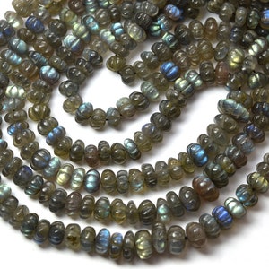 Natural Labradorite Beads: Carved Pumpkin Shape, 8 Inch Strand