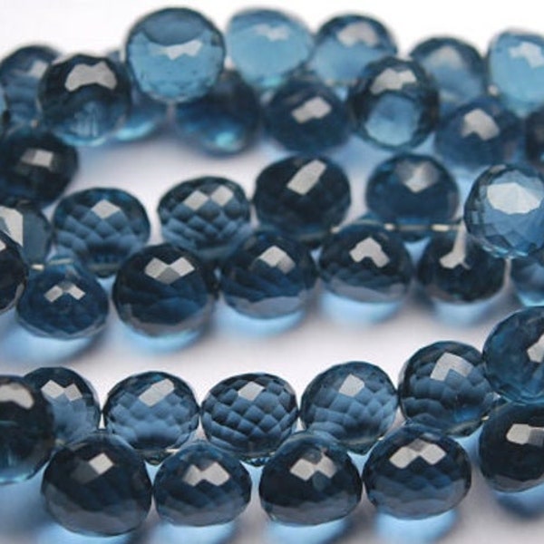 15 Pcs of Extremely Beautiful Super Finest,London Blue Quartz Micro Faceted Onion Shape Briolettes,8mm aprx