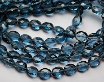 8 inch streng, London Blue Quartz gefacetteerde ovale brioletten, 7 x 9 mm