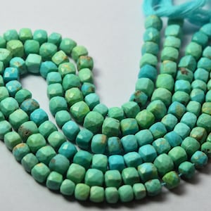 Arizona Turquoise Gemstone Beads: Faceted Cube Shape, 4-7mm