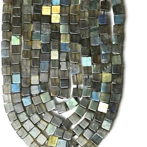 16 Inches Strand, Super AAA+ Quality, Natural Labradorite, Center Drilled Smooth, Box/Cube Shape, Size 4.00-5.00mm Approx