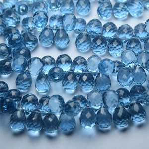 7 Inch Strand,Super Quality Light London Blue Quartz Faceted Drops Shaped  Briolettes,7x10mm